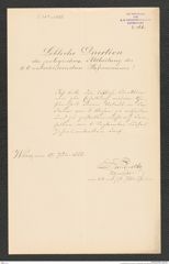 k.k. naturhistorisches Hofmuseum, Intendanzakten 1885-1896 (Hauer), Aktenzahl Z.361.a/1888, Seite 1